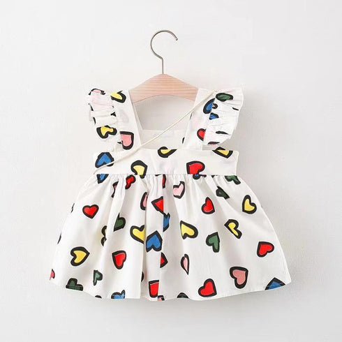 Baby Girl Summer New Printed Dress Cartoon Backpack Skirt Two-piece Set